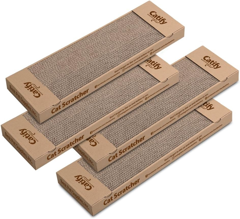 Corrugated Cardboard Cat Scratcher Refill Pads, Lounger, and Fun Interactive Scratching Boards, Claw Safe, Durable, Natural Recycled Materials, Supports Active Play - Lounger I
