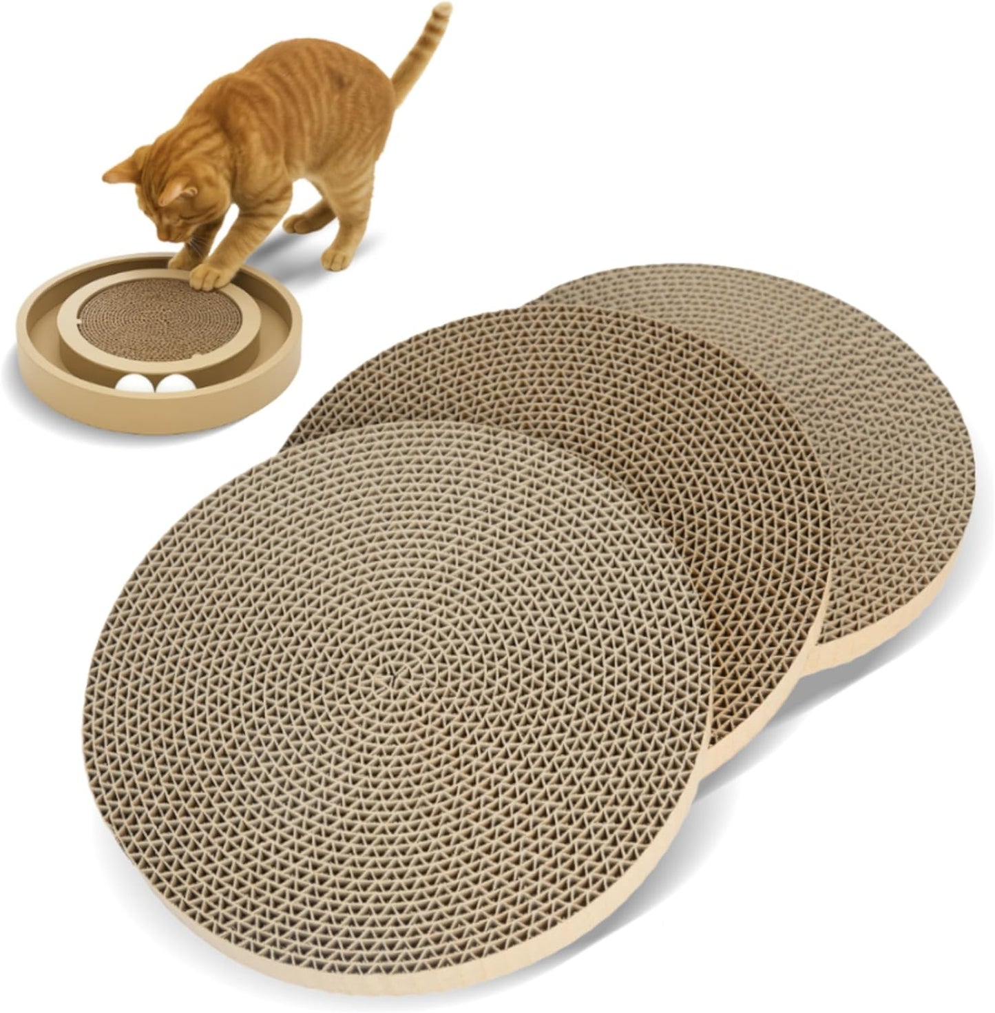 Corrugated Cardboard Cat Scratcher Refill Pads, Lounger, and Fun Interactive Scratching Boards, Claw Safe, Durable, Natural Recycled Materials, Supports Active Play - Lounger I